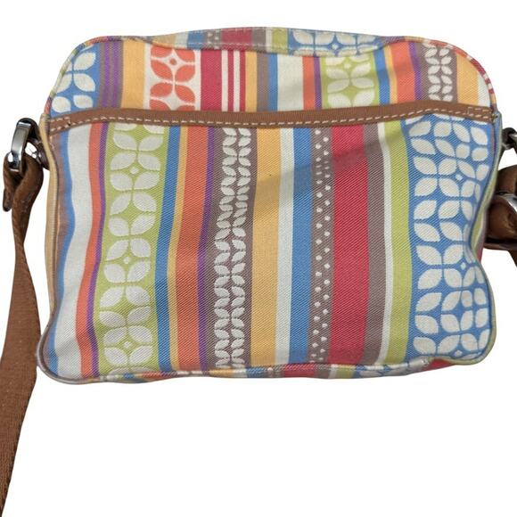 Fossil Canvas Leather Trim Colorful Crossbody Shoulder Bag Messenger Purse - Picture 9 of 16
